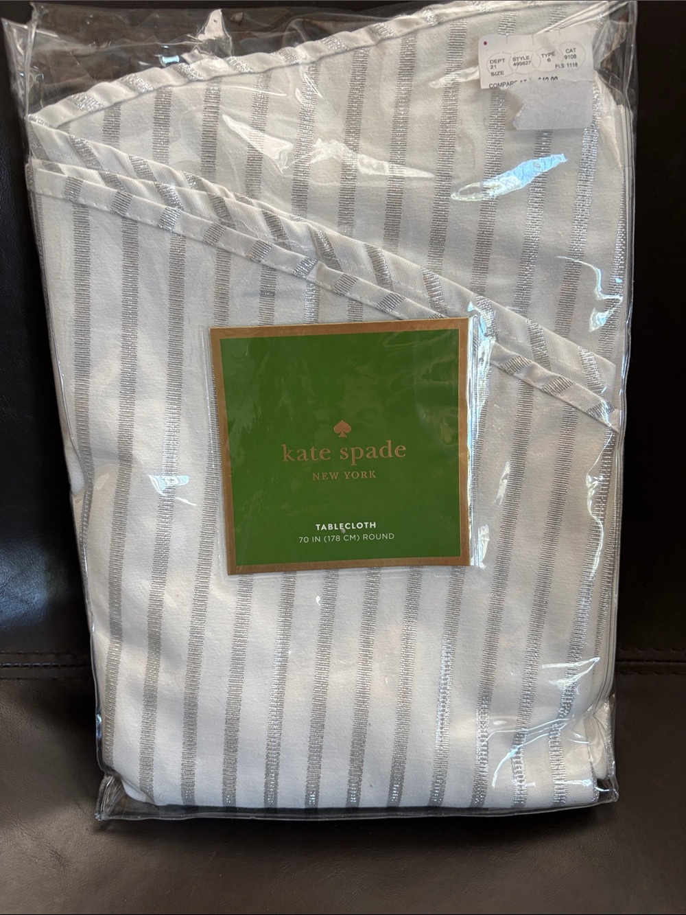 kate spade New York Striped Round Tablecloth - White & Silver